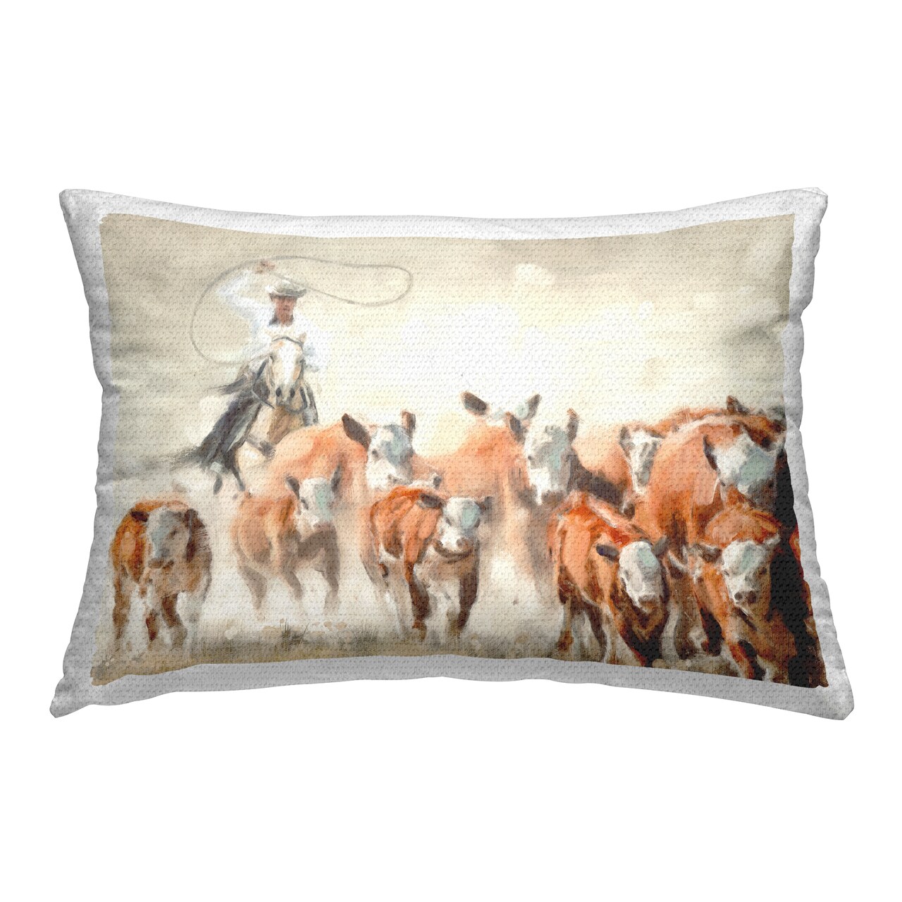 Cowboy Cattle Roundup Outdoor Printed Pillow Design by Nina Blue, 14 x 7 x 20